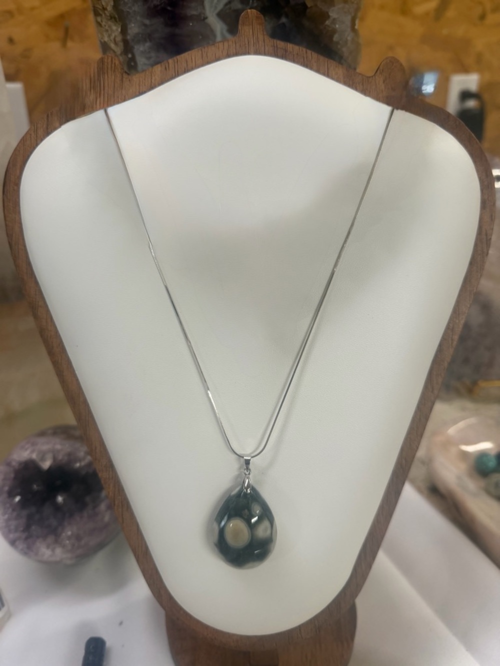Ocean Jasper Teardrop Agate Pendant Necklace - Sterling Silver
